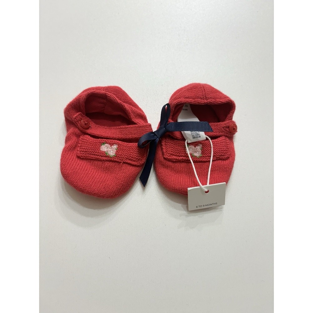 NWT Janie‎ & Jack 6-9 Months Red Floral Fabric Booties